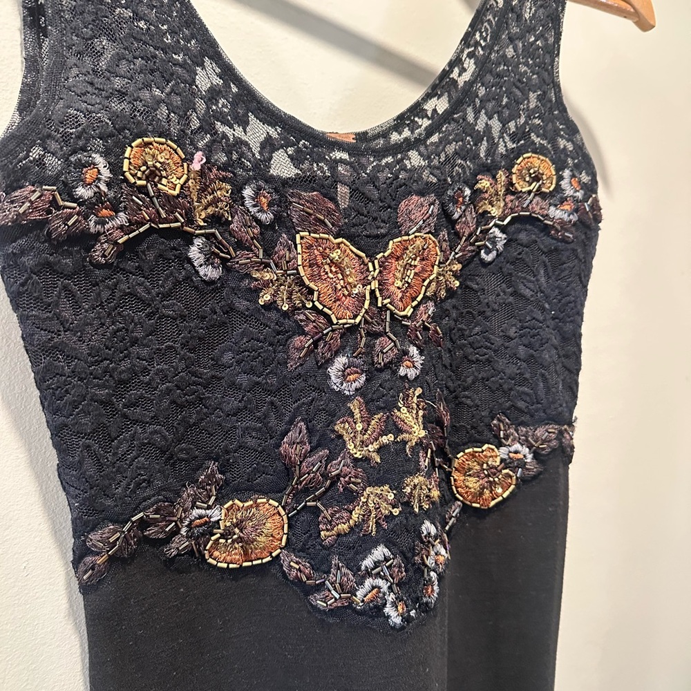 Free People • Black Bodycon Dress with Beading and Lace detailing Sz XS - Picture 4 of 5